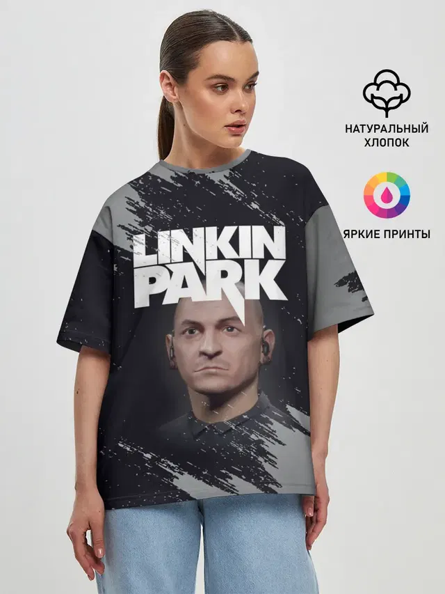 Женская футболка оверсайз с принтом «Linkin Park — ЧЕСТЕР»