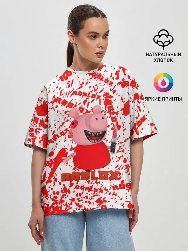 Женская футболка оверсайз с принтом «Роблокс — Roblox piggy/Свинка Пигги.»