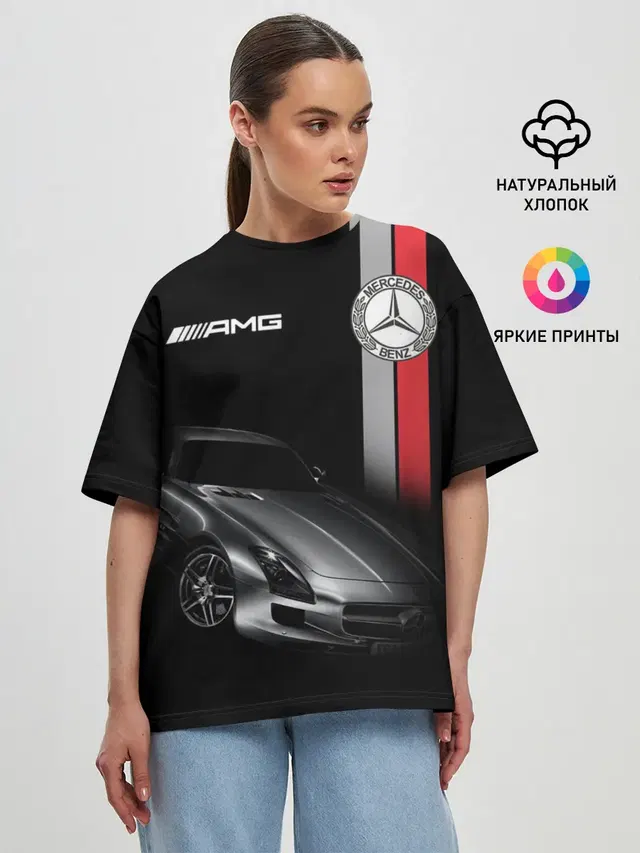 Женская футболка оверсайз с принтом «Merсedes — MERCEDES BENZ AMG»