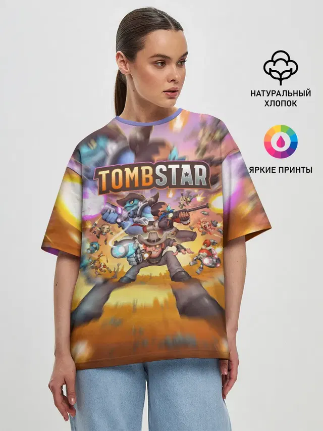Женская футболка оверсайз с принтом «TombStar ТомбСтар»