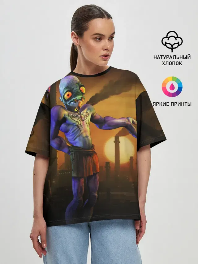 Женская футболка оверсайз с принтом «Retro Games — Oddworld»