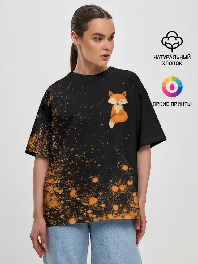 Женская футболка оверсайз с принтом «Лисы — Foxy - Paint»