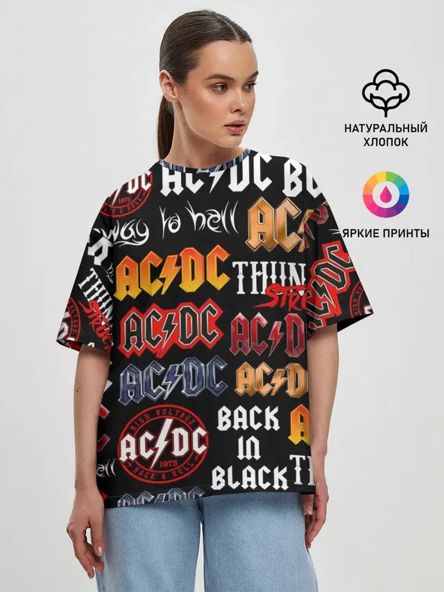 Женская футболка оверсайз с принтом «AC/DC — AC DC LOGOBOMBING»
