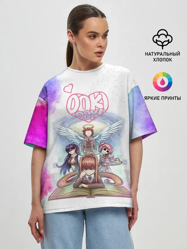 Женская футболка оверсайз с принтом «Doki Doki Literature Club — Doki Doki — Доки Доки»