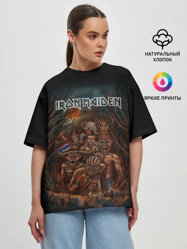 Женская футболка оверсайз с принтом «Iron Maiden mascot — АЙРОН МЕЙДЕН»
