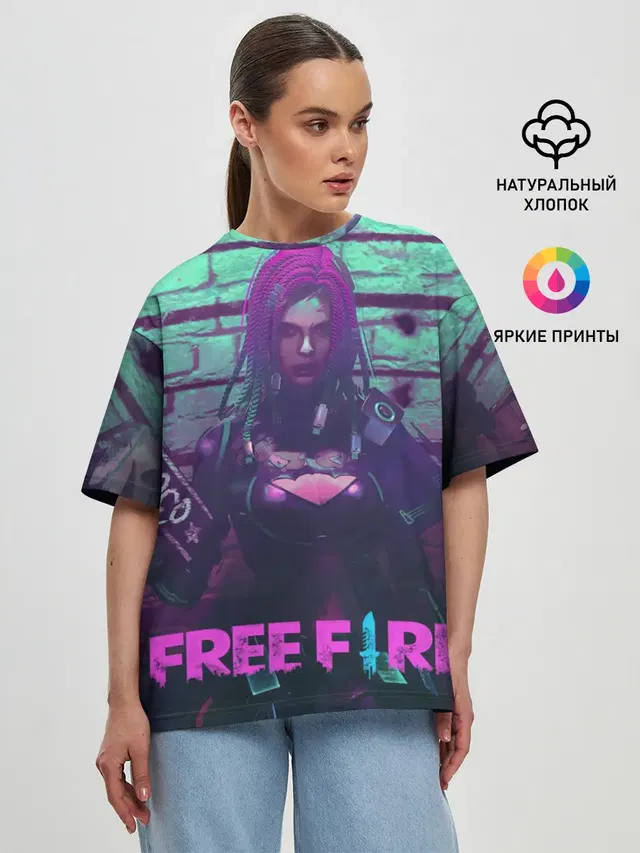 Женская футболка оверсайз с принтом «Moco — FREE FIRE»