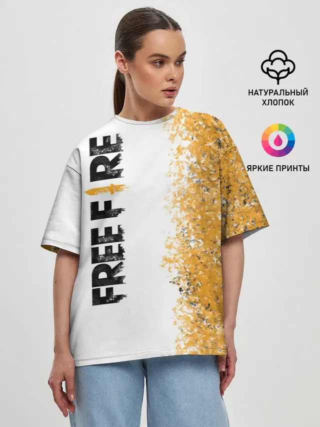 Женская футболка оверсайз с принтом «Grunge texture — FREE FIRE»