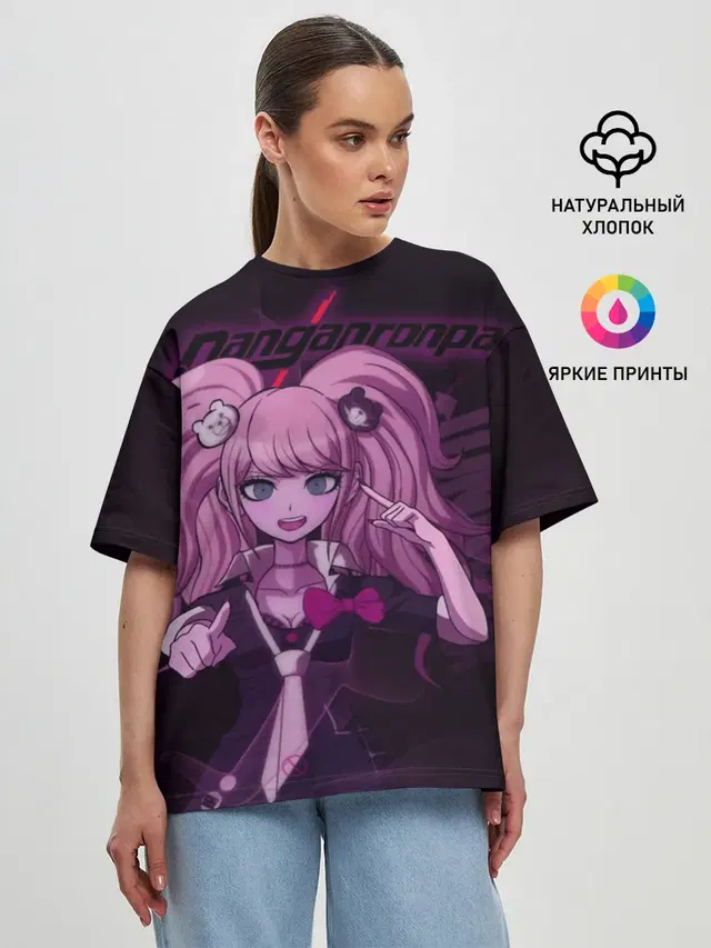 Женская футболка оверсайз с принтом «Danganronpa — Джунко Эношима Данганронпа»