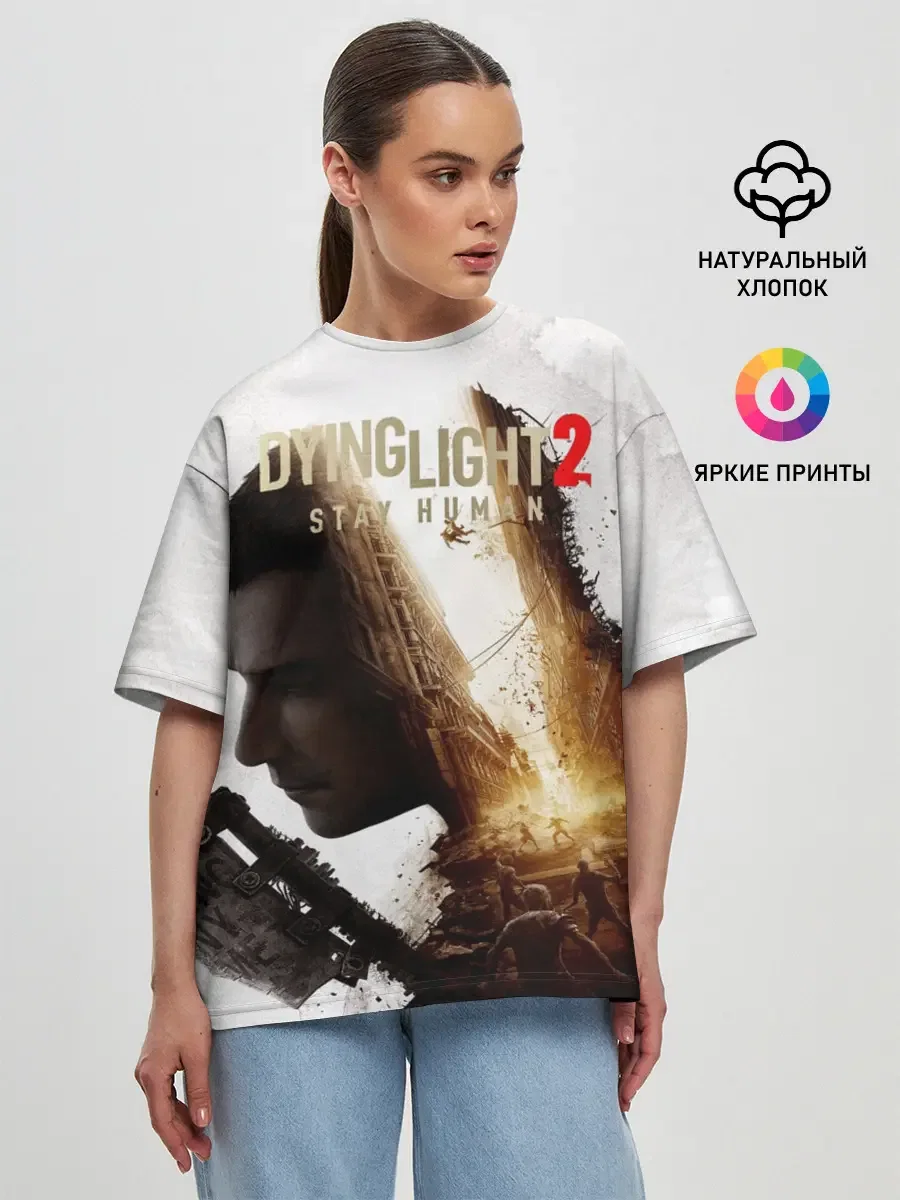 Женская хлопковая оверсайз-футболка «Dying Light 2 Original» — принт крупно