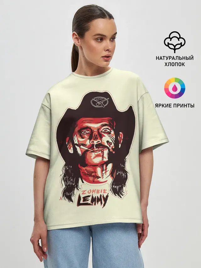Женская футболка оверсайз с принтом «Motorhead — Zombie Lemmy»