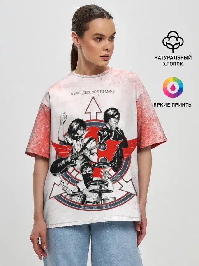 Женская футболка оверсайз с принтом «Rock band — Thirty Seconds to Mars арт группы»
