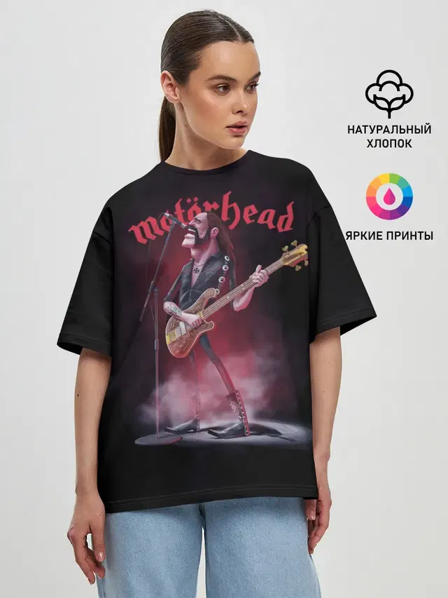 Женская футболка оверсайз с принтом «Motorhead — Поющий Лемми»