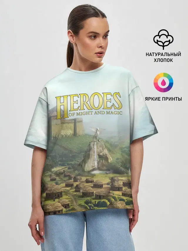 Женская футболка оверсайз с принтом «Heroes — Оплот — Heroes of Might and Magic 3»