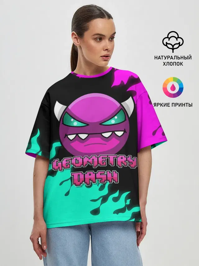 Женская футболка оверсайз с принтом «Geometry Dash»