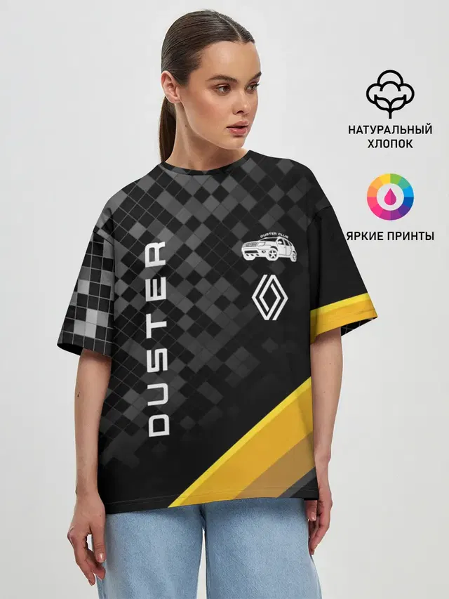 Женская футболка оверсайз с принтом «Renault — Рено Дастер»