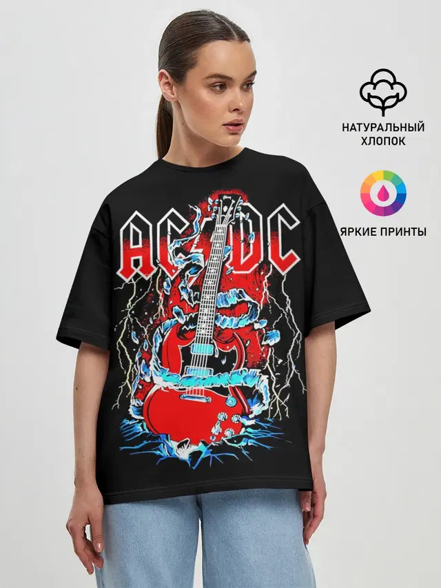 Женская футболка оверсайз с принтом «AC/DC — AC/DC гитара»