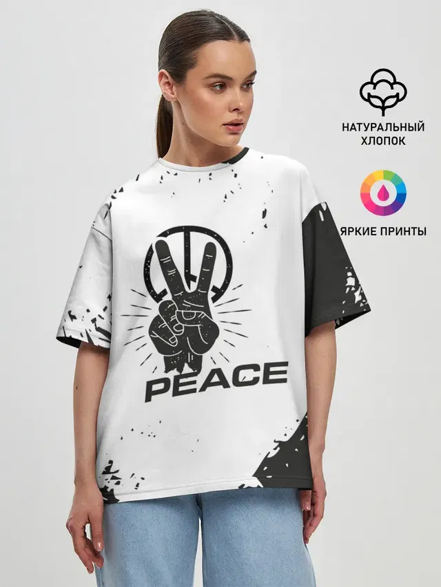 Женская футболка оверсайз с принтом «Хиппи — Peace — Мир»
