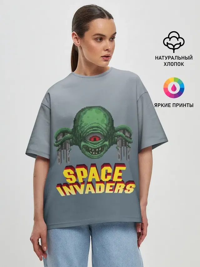 Женская футболка оверсайз с принтом «Space Invaders — Old game»