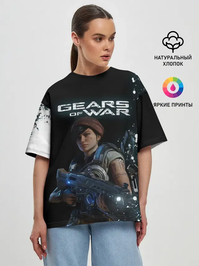 Женская футболка оверсайз с принтом «Gears of War — ШЕСТЕРЕНКИ»