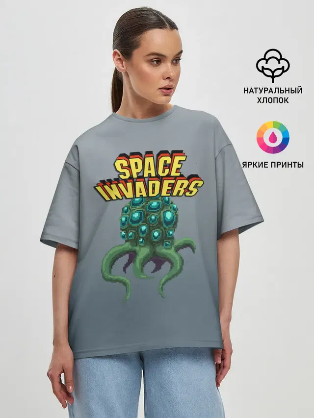 Женская футболка оверсайз с принтом «Space Invaders — Old game»