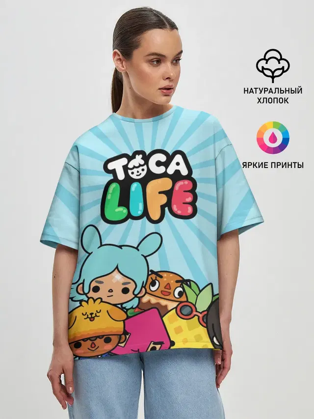 Женская футболка оверсайз с принтом «Toca Boca — Toca boca life»