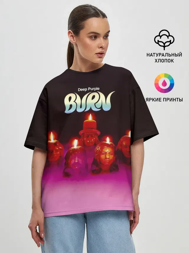 Женская футболка оверсайз с принтом «Deep Purple — Deep Purple - Burn»