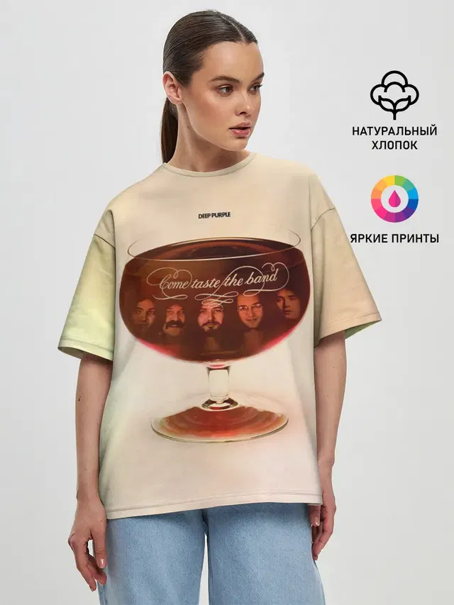 Женская футболка оверсайз с принтом «Come Taste the Band — Come Taste the Band - Deep Purple»
