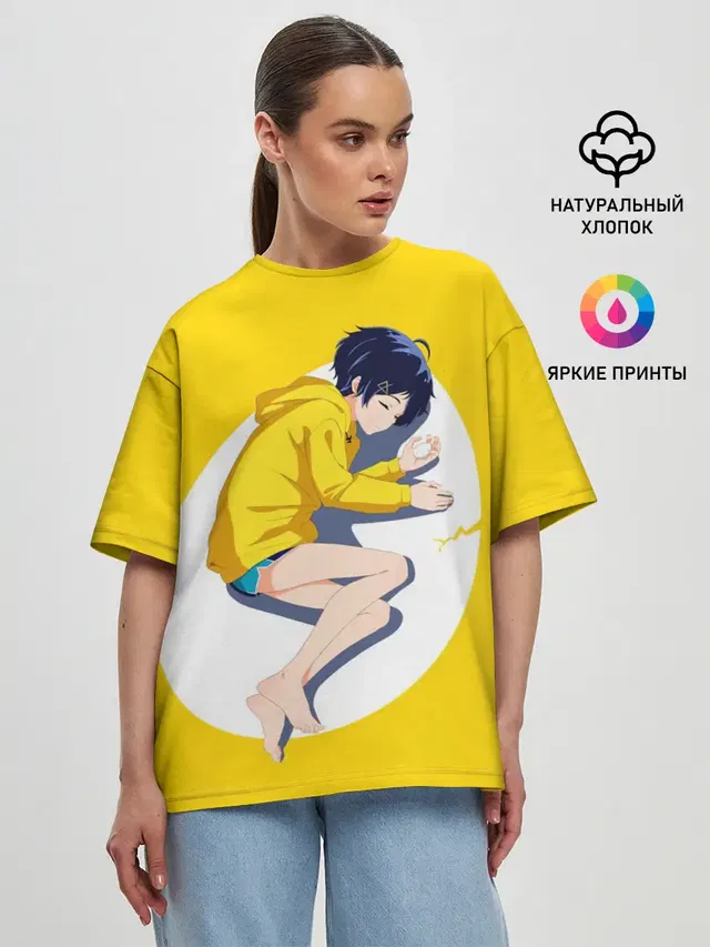 Женская футболка оверсайз с принтом «Приоритет чудо-яйца — Yellow egg. Oto Ai»