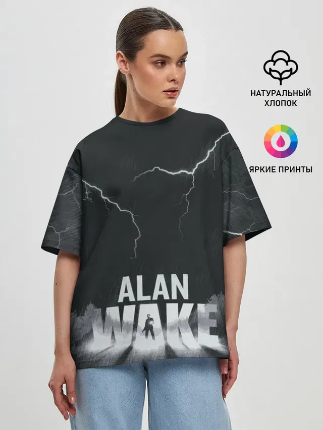 Женская футболка оверсайз с принтом «Alan Wake Dark Place — Dark Place»