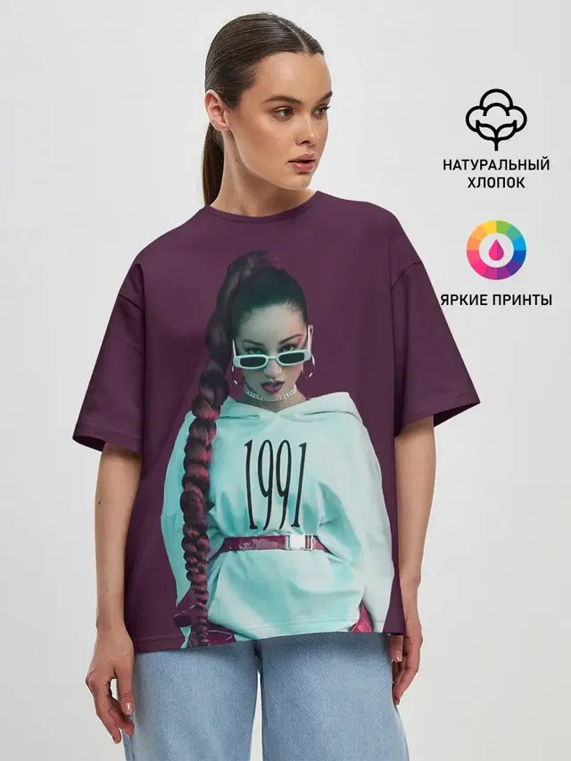 Женская футболка оверсайз с принтом «Bhad Bhabie — Стильная Даниэлла»