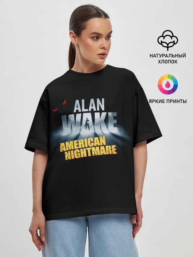 Женская футболка оверсайз с принтом «Alan Wake триллер»
