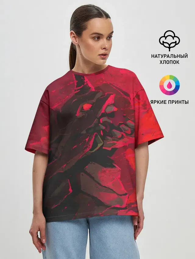 Женская футболка оверсайз с принтом «Евангелион — Evangelion — Eva 01»