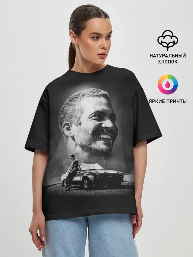 Женская футболка оверсайз с принтом «Разные автомобильные — Paul Walker»