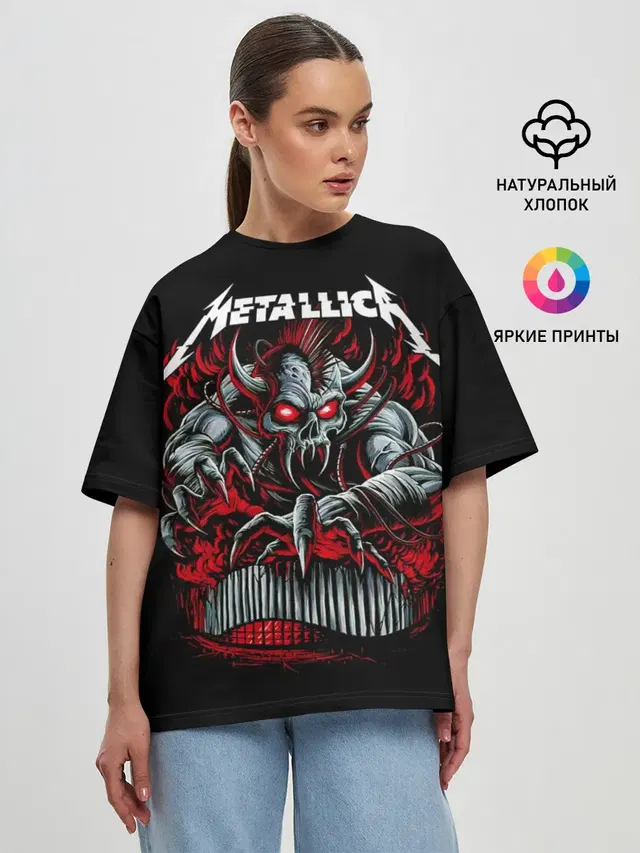 Женская футболка оверсайз с принтом «Metallica — Metallica - Hardwired To Self-Destruct»