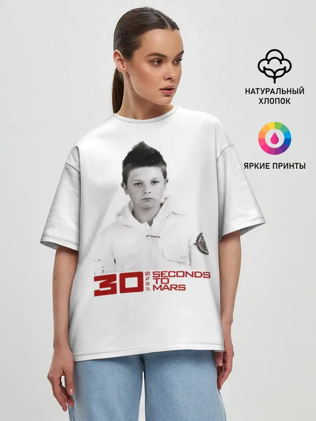 Женская футболка оверсайз с принтом «30 Seconds to Mars — 30 Seconds to Mars дебютный альбом»