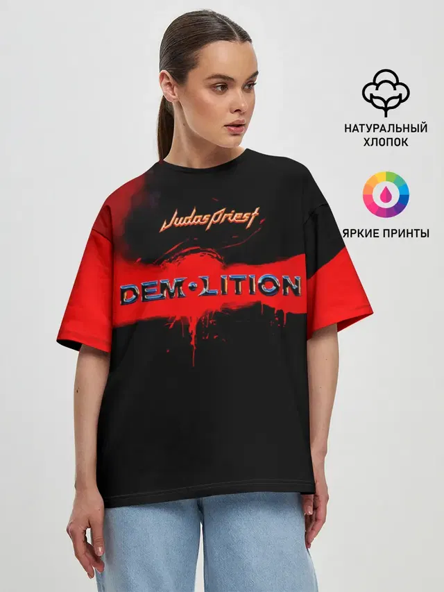 Женская футболка оверсайз с принтом «Demolition - Judas Priest»