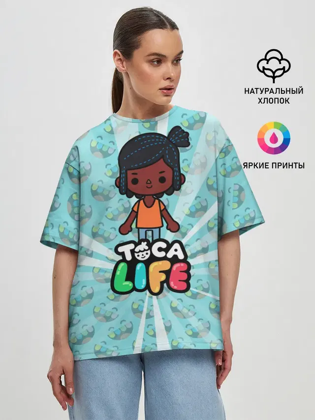 Женская футболка оверсайз с принтом «Toca Boca — Toca Life World»