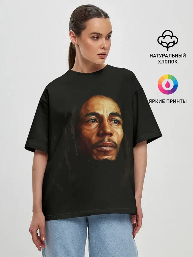 Женская футболка оверсайз с принтом «Боб Марли — Bob Marley Art»