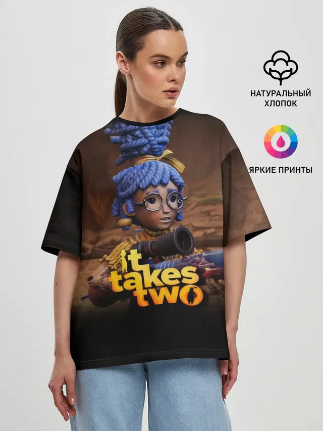 Женская футболка оверсайз с принтом «It takes two — Мэй»