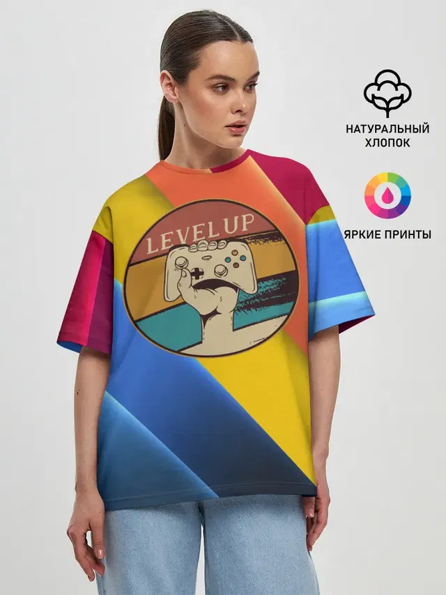 Женская футболка оверсайз с принтом «Джойстик Level Up»