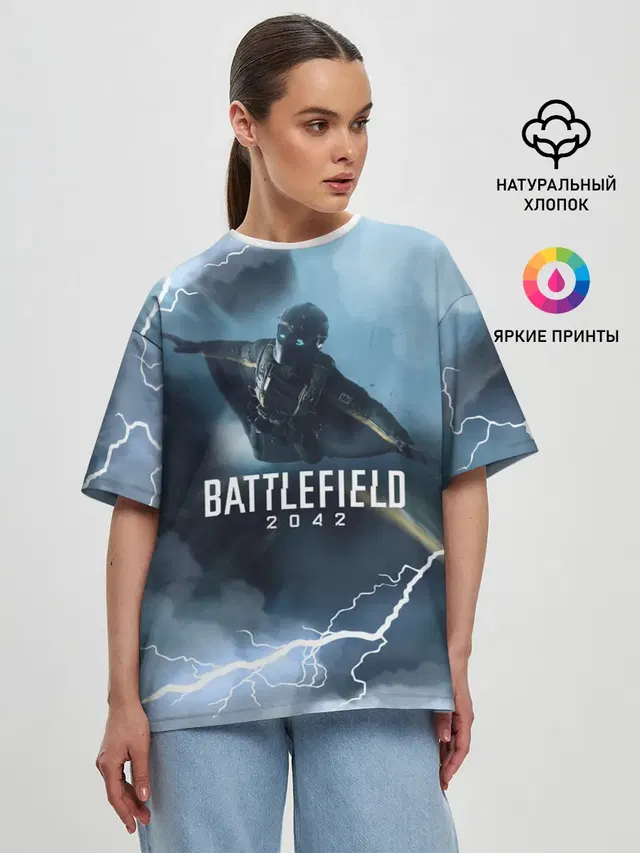 Женская футболка оверсайз с принтом «BATTLEFIELD — WINGSUIT — BATTLEFIELD 2042»