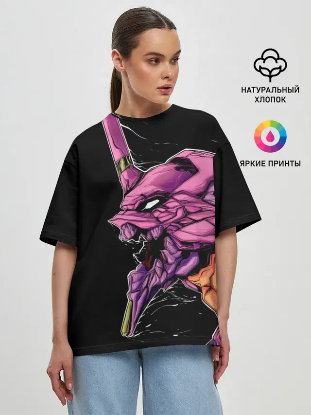 Женская футболка оверсайз с принтом «Евангелион — Evangelion. Eva 01»