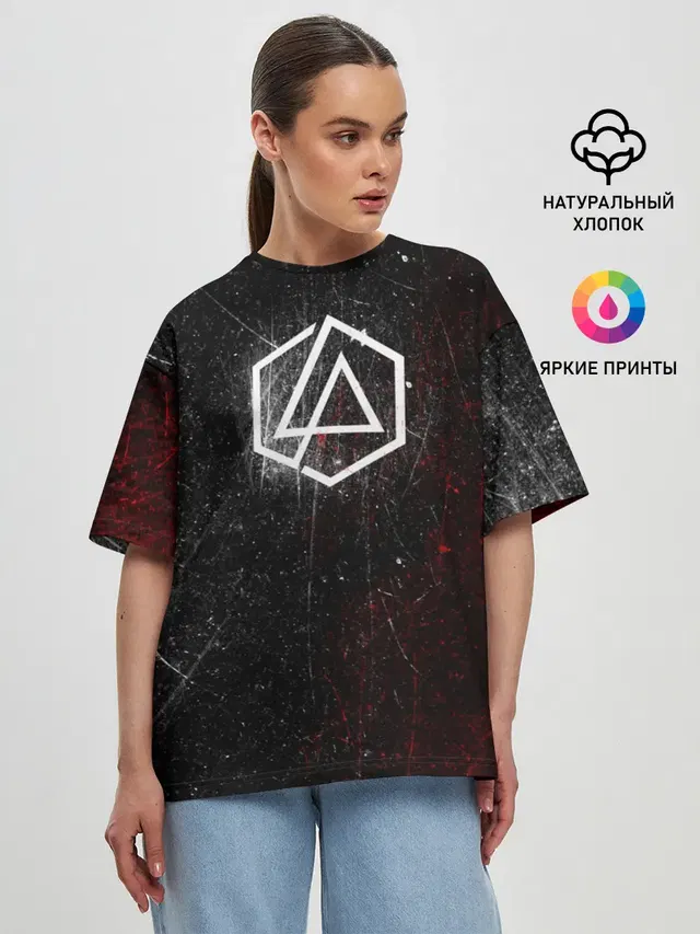 Женская футболка оверсайз с принтом «Hexagon — Linkin Park Logo»