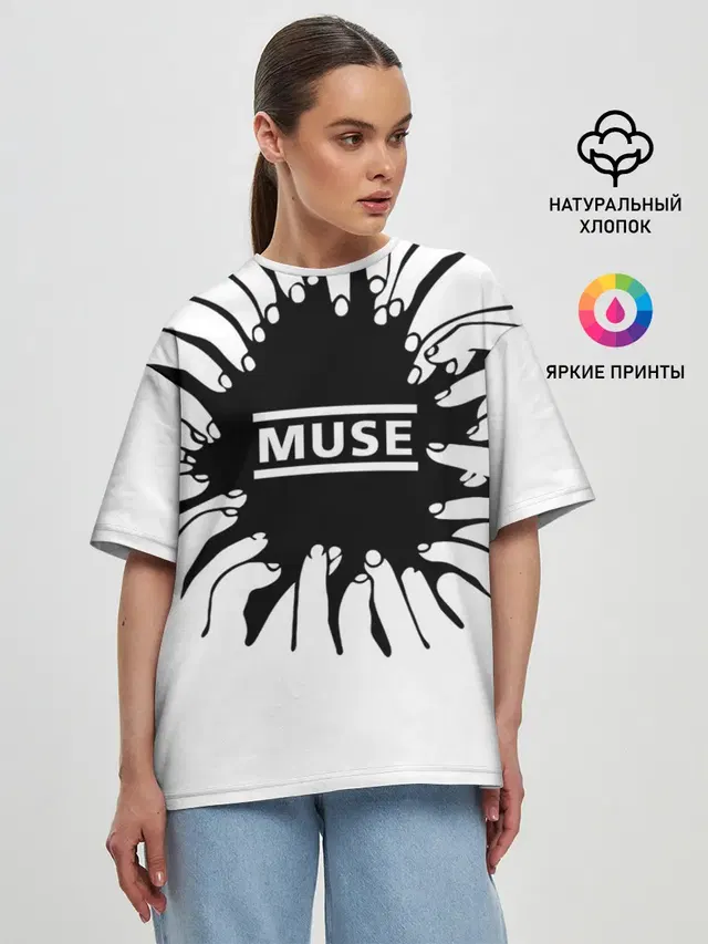 Женская футболка оверсайз с принтом «Muse — MUSE пальцы»