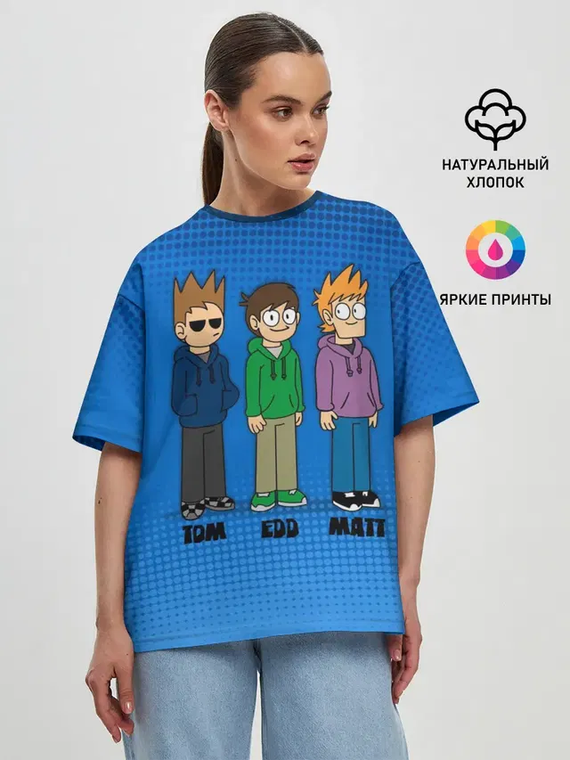 Женская футболка оверсайз с принтом «Eddsworld — Tom Edd Matt»