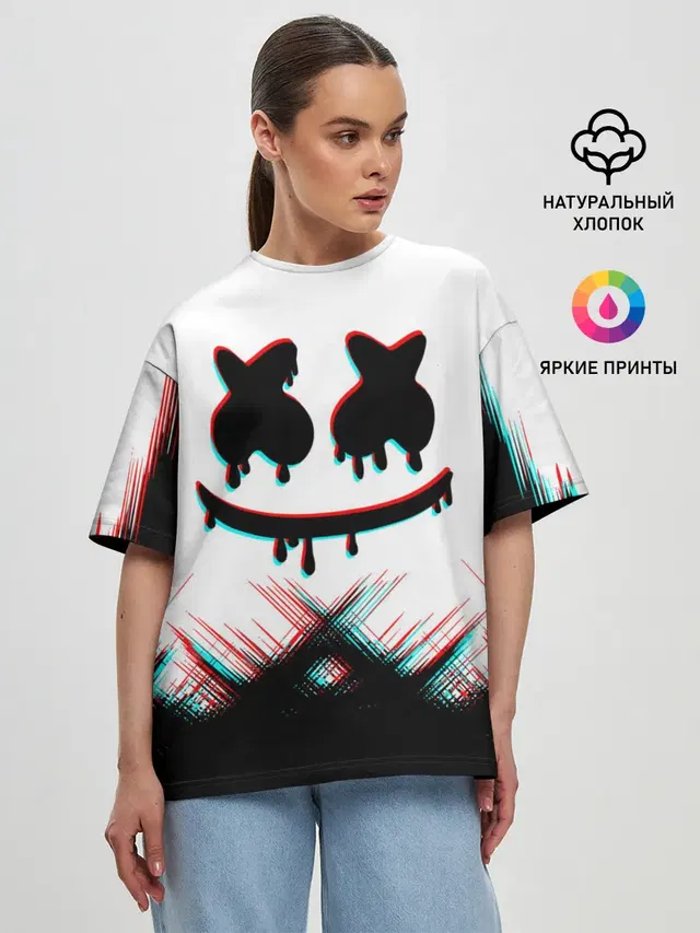 Женская футболка оверсайз с принтом «Marshmello — MARSHMELLO HALLOWEEN.»