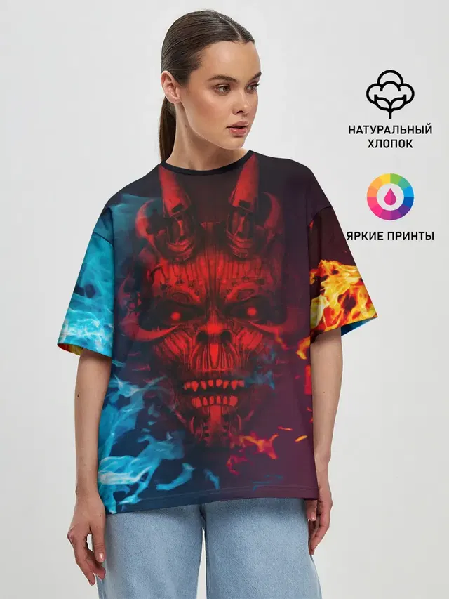 Женская футболка оверсайз с принтом «Diablo Fire Ice»