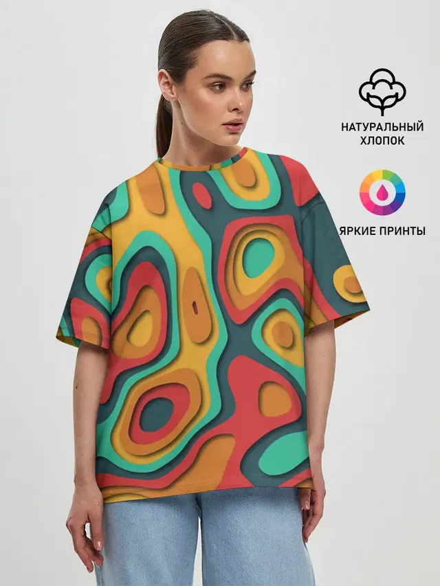 Женская футболка оверсайз с принтом «Абстракция — 3D узор Color»