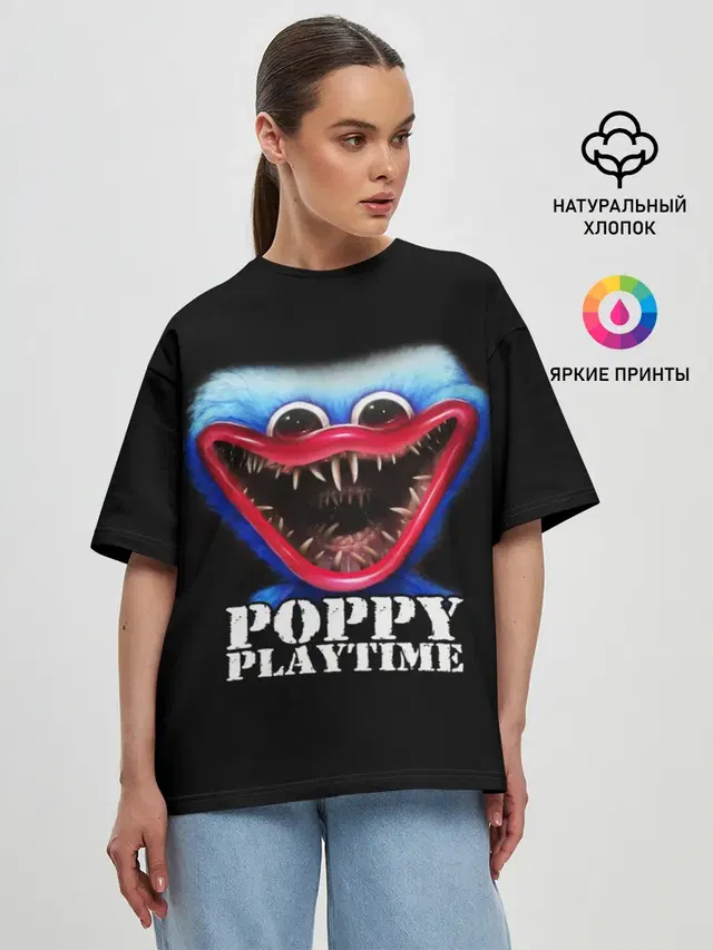 Женская футболка оверсайз с принтом «Poppy Playtime — Poppy Playtime ХАГГИ ВАГГИ»