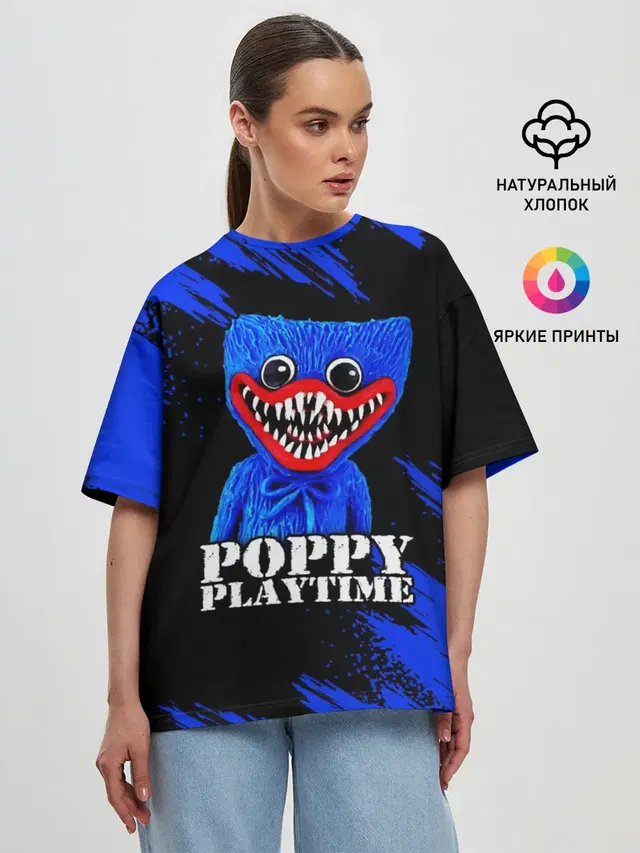 Женская футболка оверсайз с принтом «Poppy Playtime — ХАГГИ ВАГГИ»